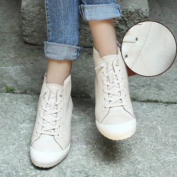 

Xiangban Handsome Martin Boots Women Ankle Boots Flat Heel Fashion Casual Women Sneakers Shoes Handmade Genuine Leather