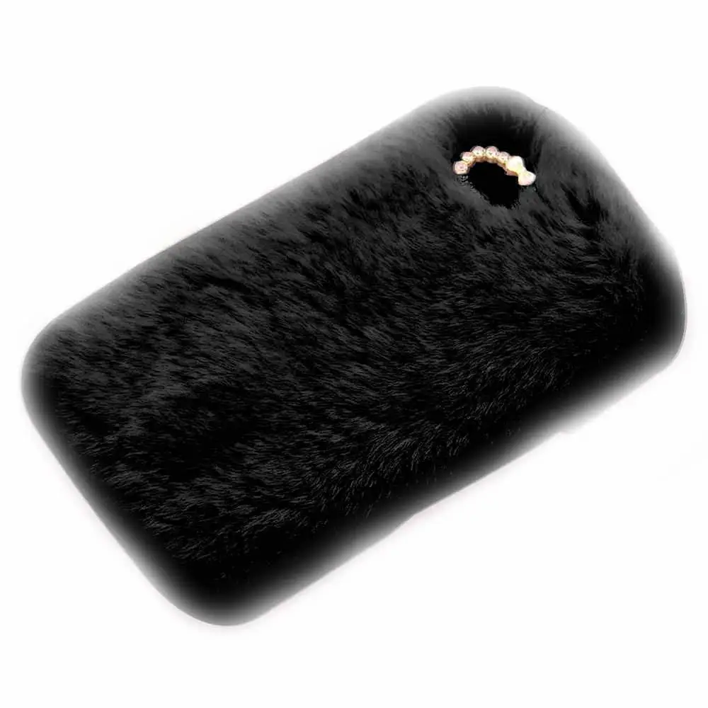 Милый пушистый чехол для iPhone X, Xr, Xs, 11 Pro, Max, милый пушистый плюшевый теплый кроличий мех, чехол для iPhone 5 5S se, 6, 6 S, 7, 8 Plus - Цвет: Black