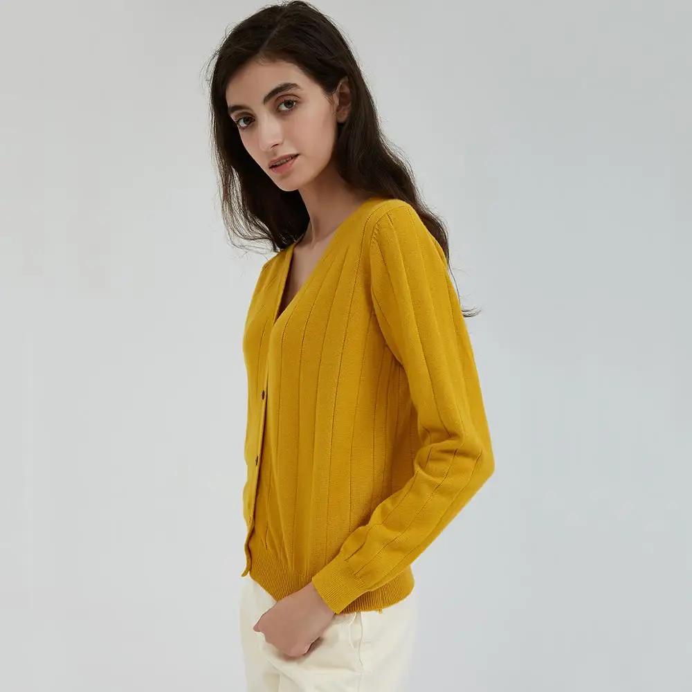 Ceny Wixra damski sweter kardigan V neck solidna luźna dzianina jednorzędowy Casual dziergany sweter żółty znosić kurtka jesienny