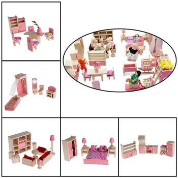 

Kid Wooden Furniture Dolls House Miniature 5 Room Set Doll For Christmas Gifts Y4QA