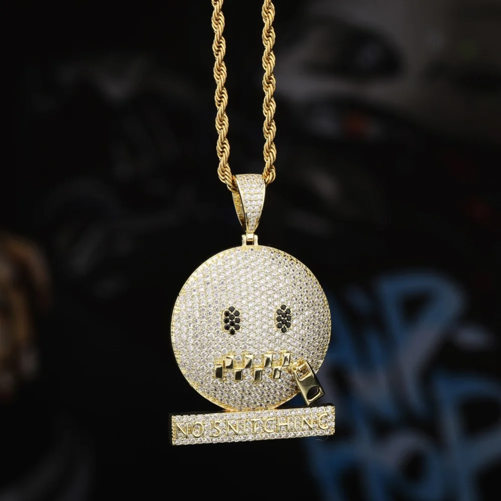 GUCY круглый лицо характер молния рот Iced Out кубический циркон кулон и ожерелье Золото Серебро Цвет хип хоп ювелирные изделия для мужчин