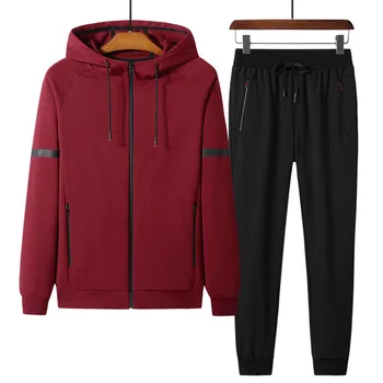 

Men's Thickening Sports Running Set 2-piece Set Gathered Pants Comfortable Jogging Running Hooded Zip Outdoor Cotton Men Zipper