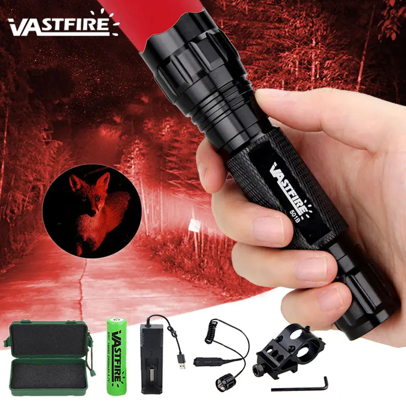 VASTFIRE Tactical 501B Hunting Flashlight Airsoft Keymod Scout Lantern Rifle Gun Light+Rail Mount+Switch+18650+USB Charger+Box | Освещение