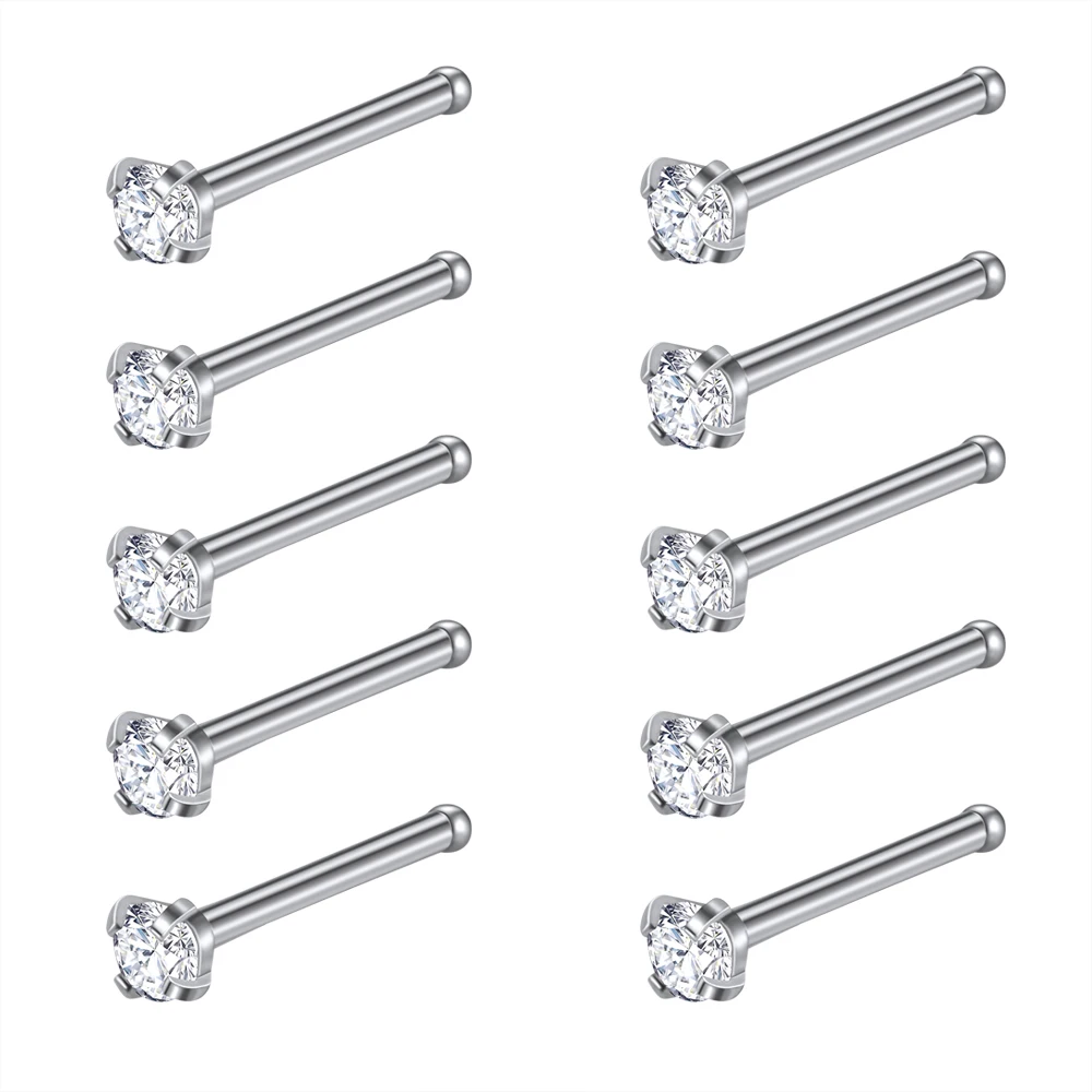 Zs Nose Piercing Ring Set 18g Stainless Steel Nose Studs 10pcs Straight