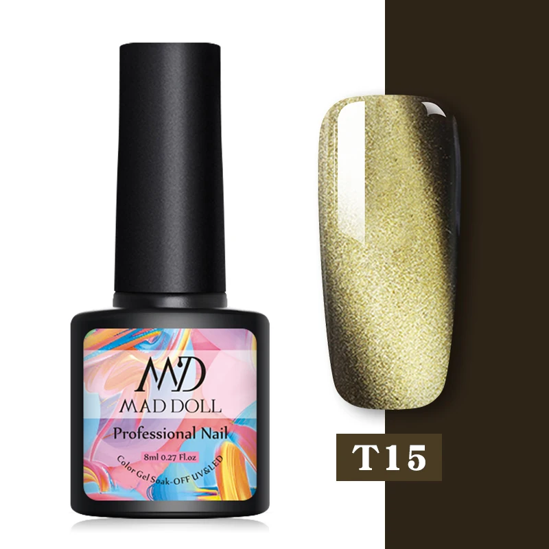 T15 MAD DOLL 8 мл мигающий Гель-лак для ногтей кошачий глаз впитывающийся Гель-лак для нейл-арта Magnicure гель для ногтей кошачий глаз УФ-гель лак - Цвет: T15