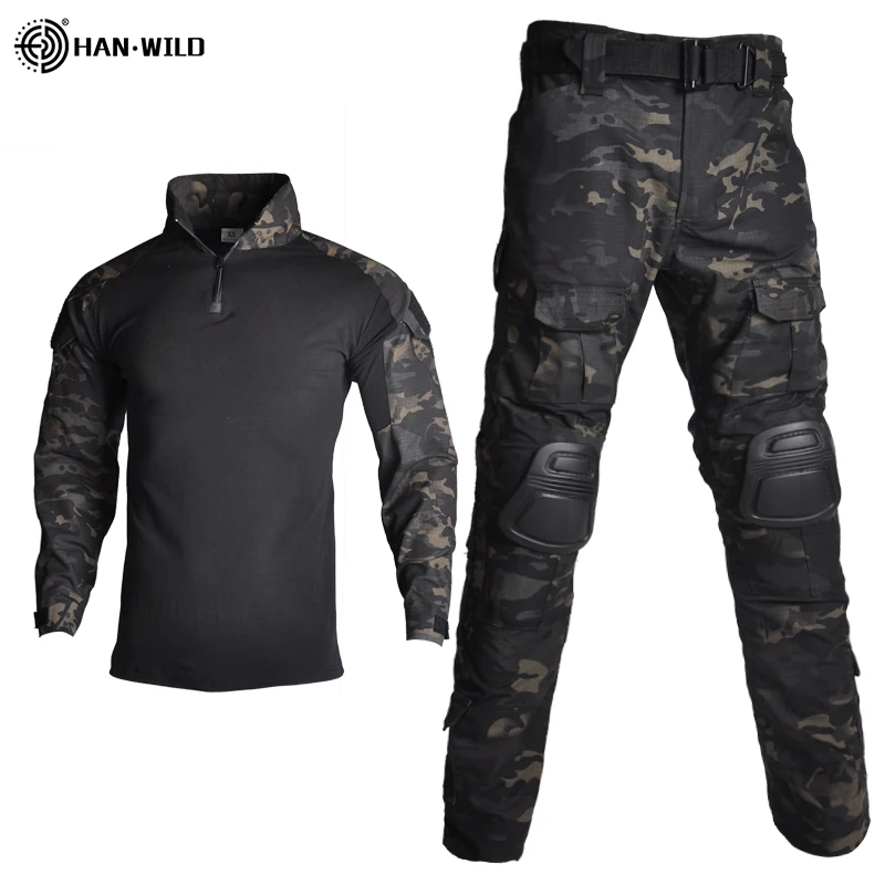 Tactical Suit Military Uniform Training Suit Camouflage Hunting Shirts Pants Paintball Clothes Sets with Free Pads 10 Pockets