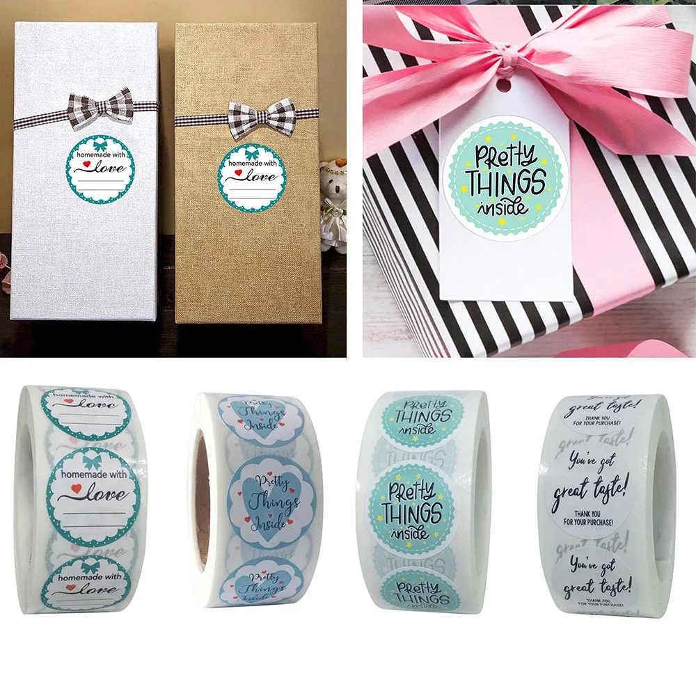 

500pcs Blue Handmade with Love Round Sticker Pretty Things Inside Wedding Gift Box/bag Sealing Label DIY Decoration