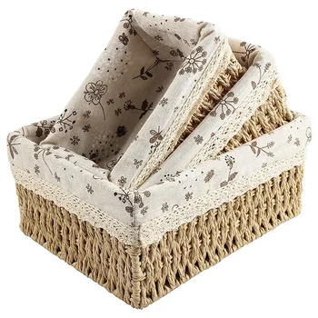 

3 Pack Woven Storage Basket Handmade Wicker Storage Basket with Removable Liner Home Decoration Organize