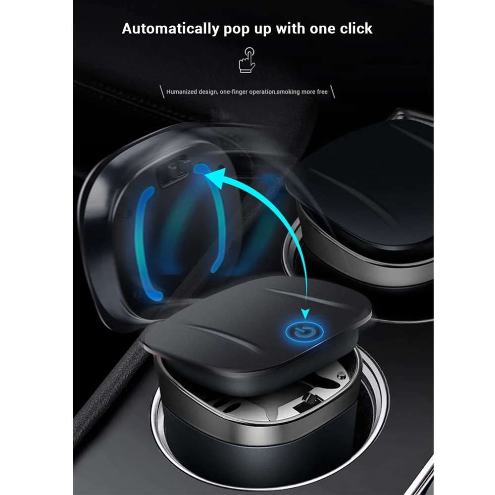 Electric Car Ashtray with LED Ambient Light Multi-Scene Application Portable Washable Cigarette Holder Lid |