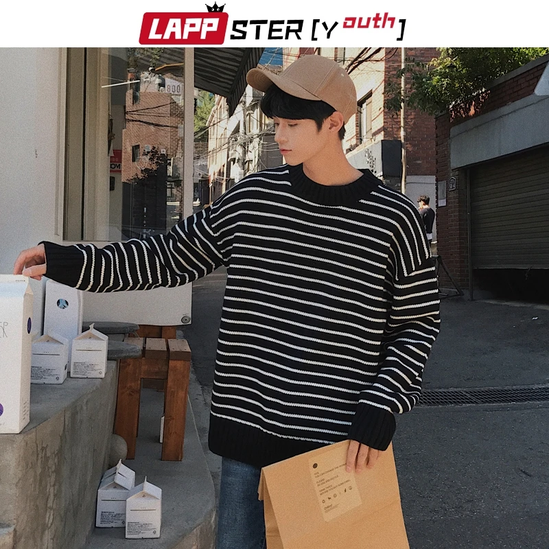 LAPPSTER-МОЛОДЕЖНЫЙ мужской Корейский Осенний полосатый свитер мужской s красочный пуловер уличная Свитера Пара черная одежда больших размеров