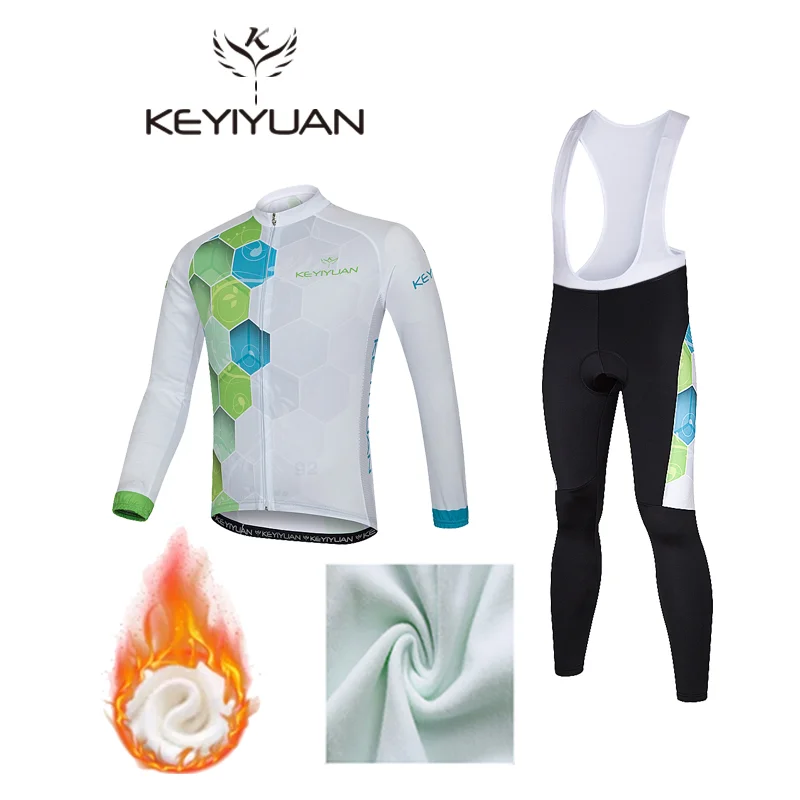 KEYIYUAN-Conjunto de Ropa de Ciclismo para Hombre, Jersey de manga larga para montar en bicicleta de montaña, Maillot para Invierno