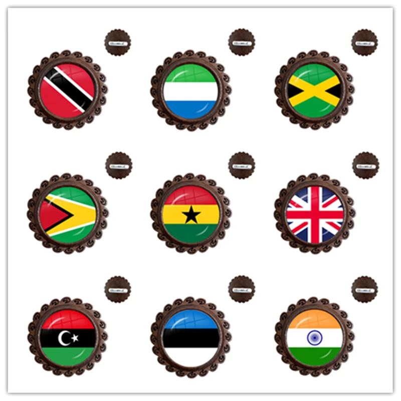 Trinidad Sierra Leone Jamaica Guyana Ghana Uk Libya Estonia India National Flag Wood Glass Brooches For Women Men Jewelry Gift Brooches Aliexpress