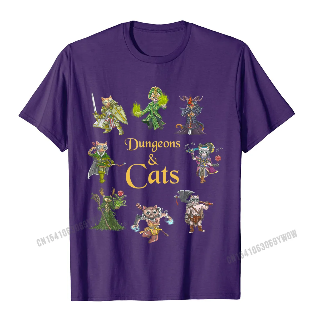 High Quality Men's T Shirt Crewneck Short Sleeve Cotton Fabric Print Tops & Tees Summer Tops T Shirt Wholesale Dungeons And Cats Funny Cute Tabletop Gaming Geek Roleplay T-Shirt__922 purple