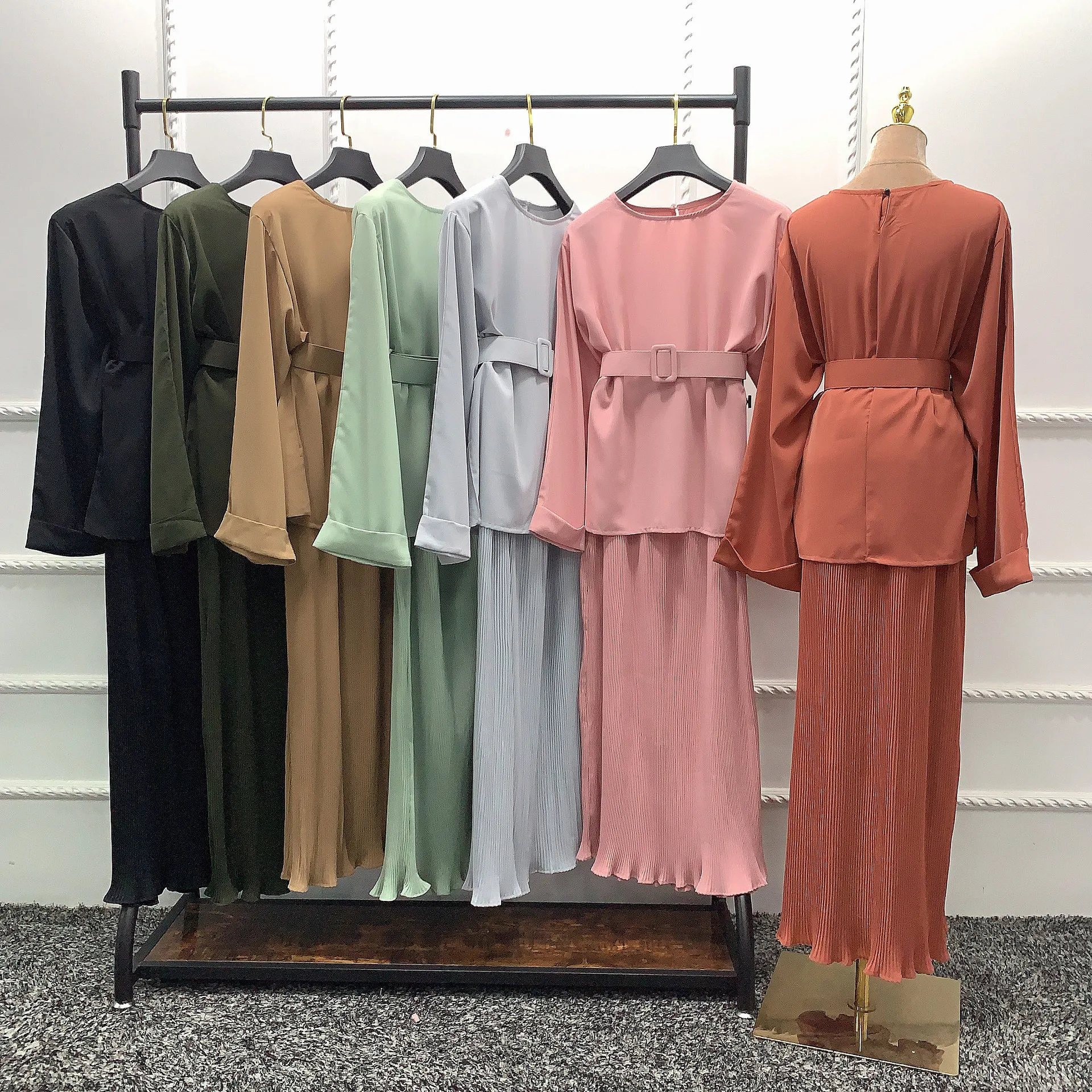 elegante duas peças muçulmano alta demanda blackout islâmico define feminino abaya longo estiramento duas peças oração abayas