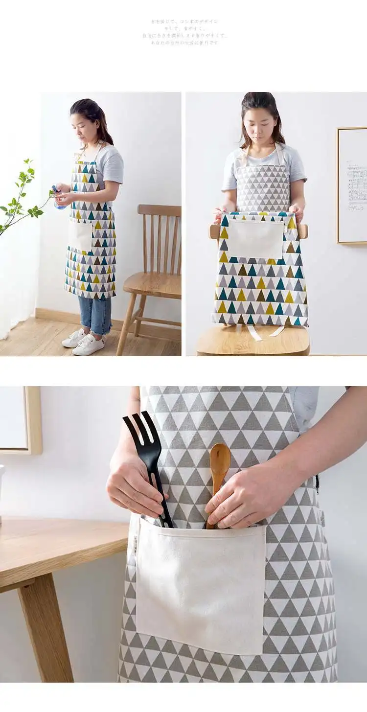 Japanese Style Cotton Linen Apron Oil Resistant Cooking Apron Household Kitchen Adult Women's Fashion Sleeveless Overclothes