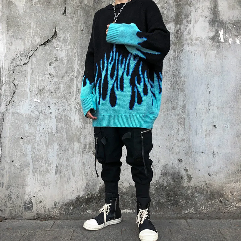 

Flame Sweater for Men Women Harajuku Lazy Pullovers Sweaters Autumn and Winter Hip Hop Oversized Knitting Pullover Top