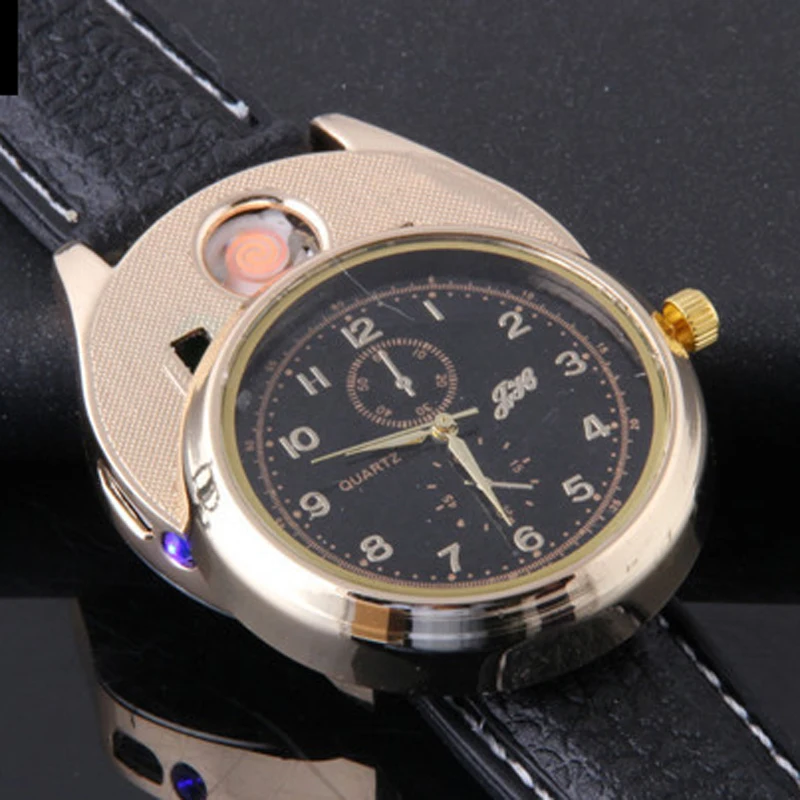

New 2020 Men Watches Fashion Rechargeable Flameless Lighter Watches Windproof Cigarette Lighter Watches Men Quartz Watches Gifts