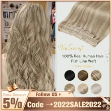 VeSunny Halo Human Hair Extensions Invisible Fishing Wire Hair Weft Blonde Wire Headband Halo Hair Extensions Machine made Remy
