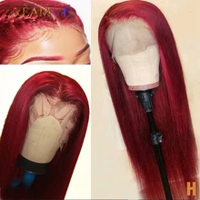 Прямого силуэта; цвета красный, Синтетические волосы на кружеве человеческих волос парики 13X6 глубокий часть бордовые натуральные волосы Цветной парик для черных Для женщин предварительно 150% Плотность