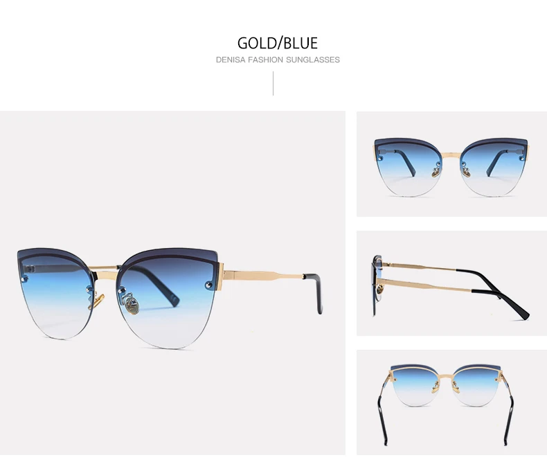 DENISA, известный бренд, без оправы, кошачий глаз, солнцезащитные очки для женщин, трендовые, Ретро стиль, для вождения, солнцезащитные очки для девушек, UV400, lunette de soleil femme, G22089