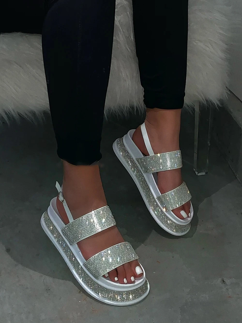 

Summer Beach Bling Bling Crystal Rome Ladies Sandals Rhinestone Platform Cutouts Wedges Women Sandals Shoes Woman