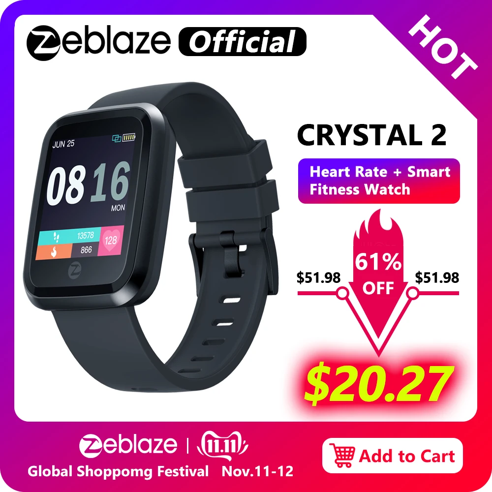

New Zeblaze Crystal 2 Smartwatch IP67 Waterproof Wearable Device Heart Rate Monitor Color Display Smart Watch For Android IOS