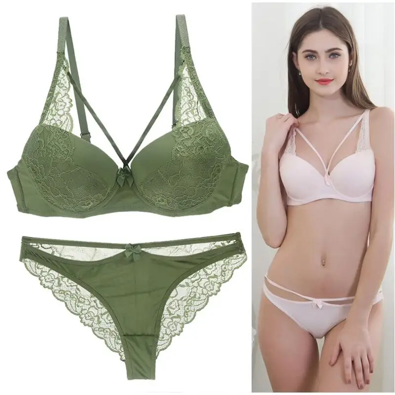 

New Fashion Women's Underwear Sets Gather Sexy Intimates Girl Lace Bra Suits Deep Leaf Edge Plus Size Bra Set Push Up Underwear