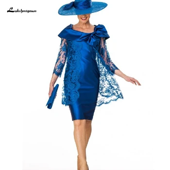 

Vintage Robe Satin Mother Of The Bride Dresses for Weddings 2020 Vestidos de Noite Navy Blue Short Elegant Evening Party Dresses