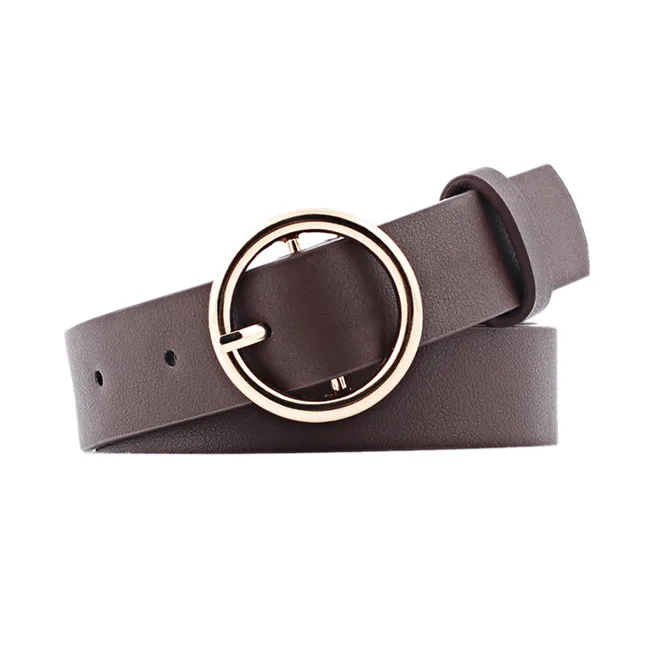 Single buckle Винтажный двойной ремень с круглой пряжкой модный кожаный поясной ремень для женщин Harajuku черный красный однотонный пояс - Цвет: Single buckle