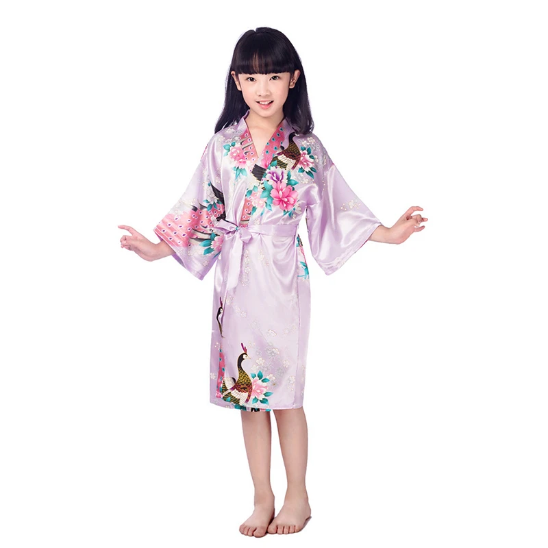 11 видов цветов традиционное японское кимоно юката для девочек, костюмы для детей, От 1 до 14 лет, летние тонкие домашние пижамы из полиэстера на рост 70-160 см - Цвет: Lavender