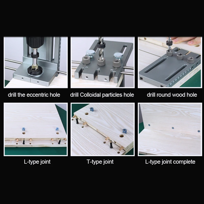 Dowelling Jig for Furniture Fast Connecting Cam Fitting 3 In 1 Woodworking Drill Guide Kit Locator 1 set