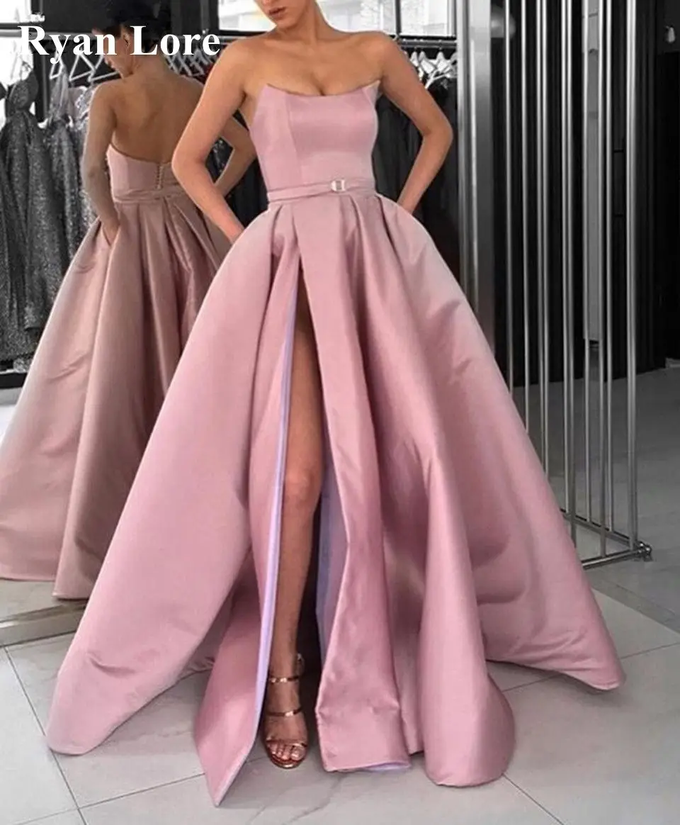 

Pink High Split A-Line Evening Dresses Woman Party Night Formal Long Robe De Soiree 2020 Prom Gowns Burgundy Sleeveless Vestidos