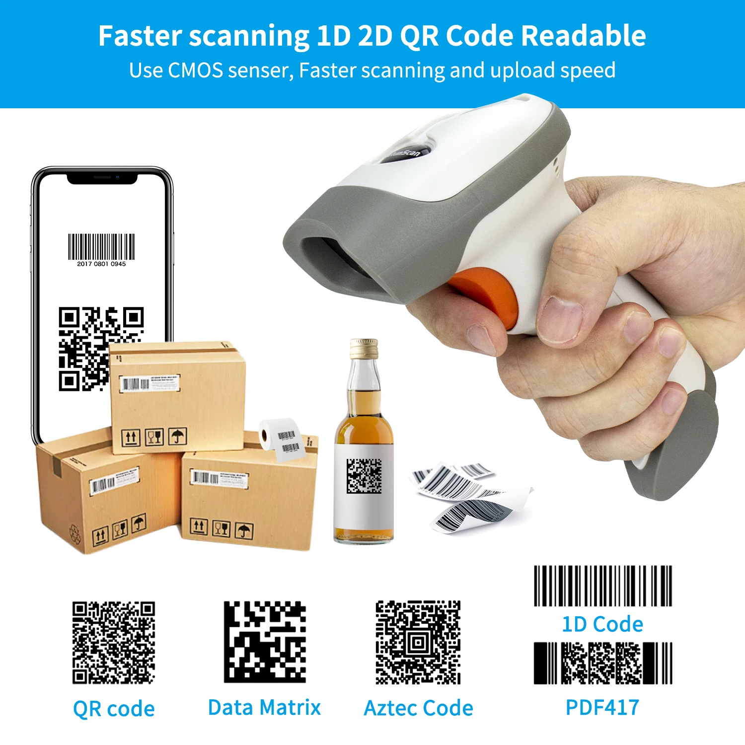 NETUM L5 Wired 2D Barcode Scanner and NT-1228BL Wireless Bluetooth 2D QR PDF417 Bar Code Reader for POS Inventory