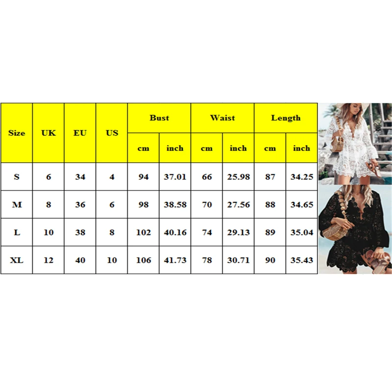 Women Sheer Bikini Cover Up Swimwear Sexy Lace Floral Swimsuit Bathing Suit Casual Loose Solid Summer Female Short Beach Dress 2