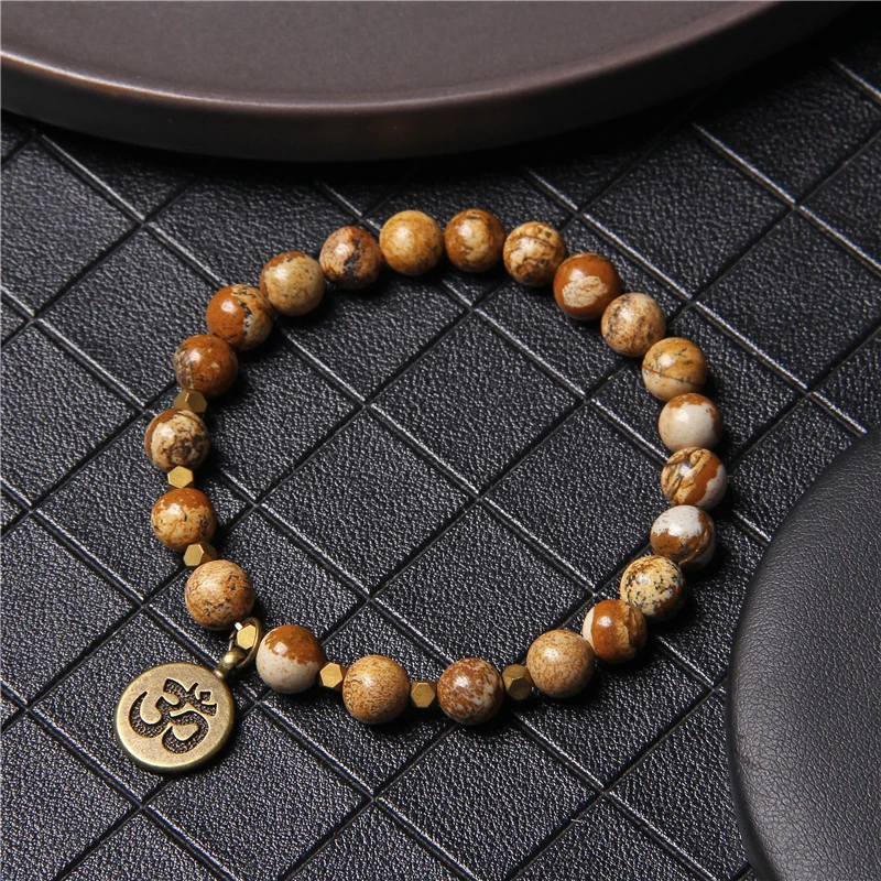 

Religiousic Natural Stone Buddha Beads Bracelet Yoga Chakra Mala Bracelet OM Women Men Beaded Charm Bracelet Handmade Jewelry