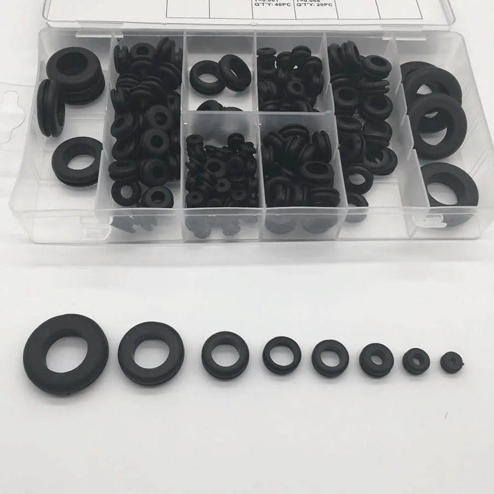

180pcs Rubber Grommets Set Round Seals Assortment Kit For Protects Wire Cable Hose AUG889