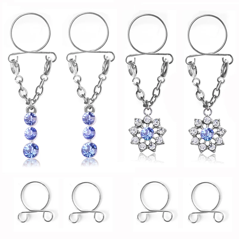 8 Pieces Adjustable Non Pierced Nipple Rings, Cilp On Fake Nipple Rings