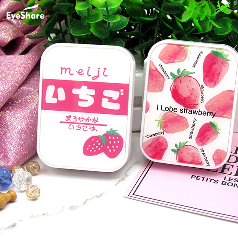 Strawberry Lens Case with Stick Mirror Set Contact Lens Partner Container Storage Holder