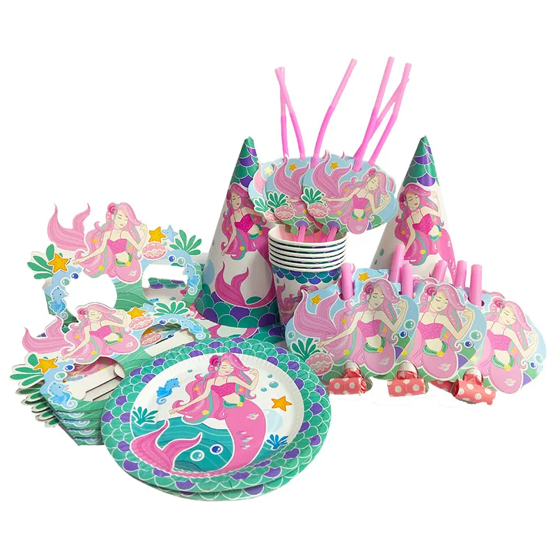 Mermaid Birthday Party Decoration Plate Cup Paper Glasses Happy Disposable Tableware For Kids | Дом и сад