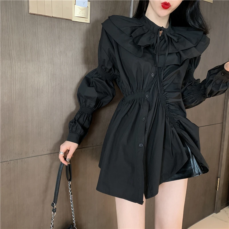Блузки vetement femme женская одежда с оборками Женские топы и блузки свободные blusas mujer de moda feminina рубашки с длинным рукавом