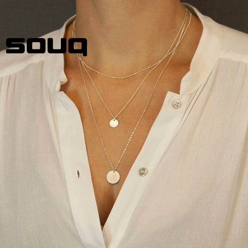 

New Arrival Small Double Round Sequins Pendant Neckalce Fashion Gold Coin Necklace Dainty Long Necklace For Women Everyday Jewel