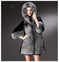 

Plus Size Hooded Fur Outerwear Thicken Warm Winter Jackets Female Slim Three Quarter Sleeve Fashion Faux Fox Fur Coat Fashion
