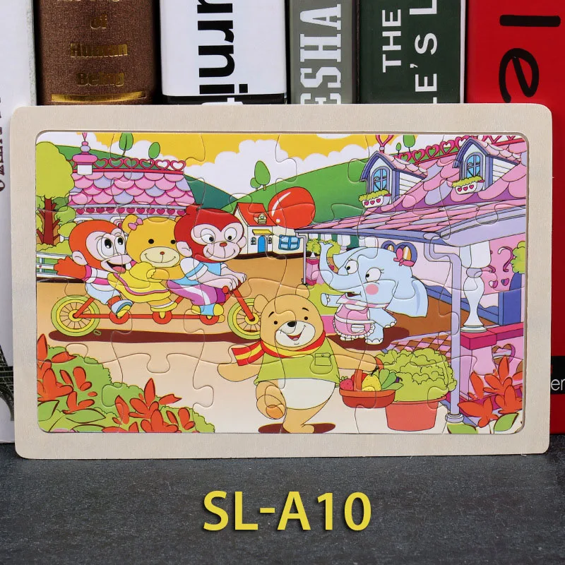 SL-A10 24 шт. деревянная головоломка для детей игрушка мультфильм животных деревянные головоломки детские развивающие обучающие игрушки для детей мальчик/девочка головоломки игры - Цвет: SL-A10