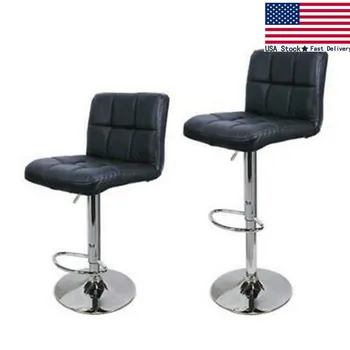 

Set Of 2 PCS Adjustable Bar Stools PU Leather Barstools Swivel Pub Chairs Black