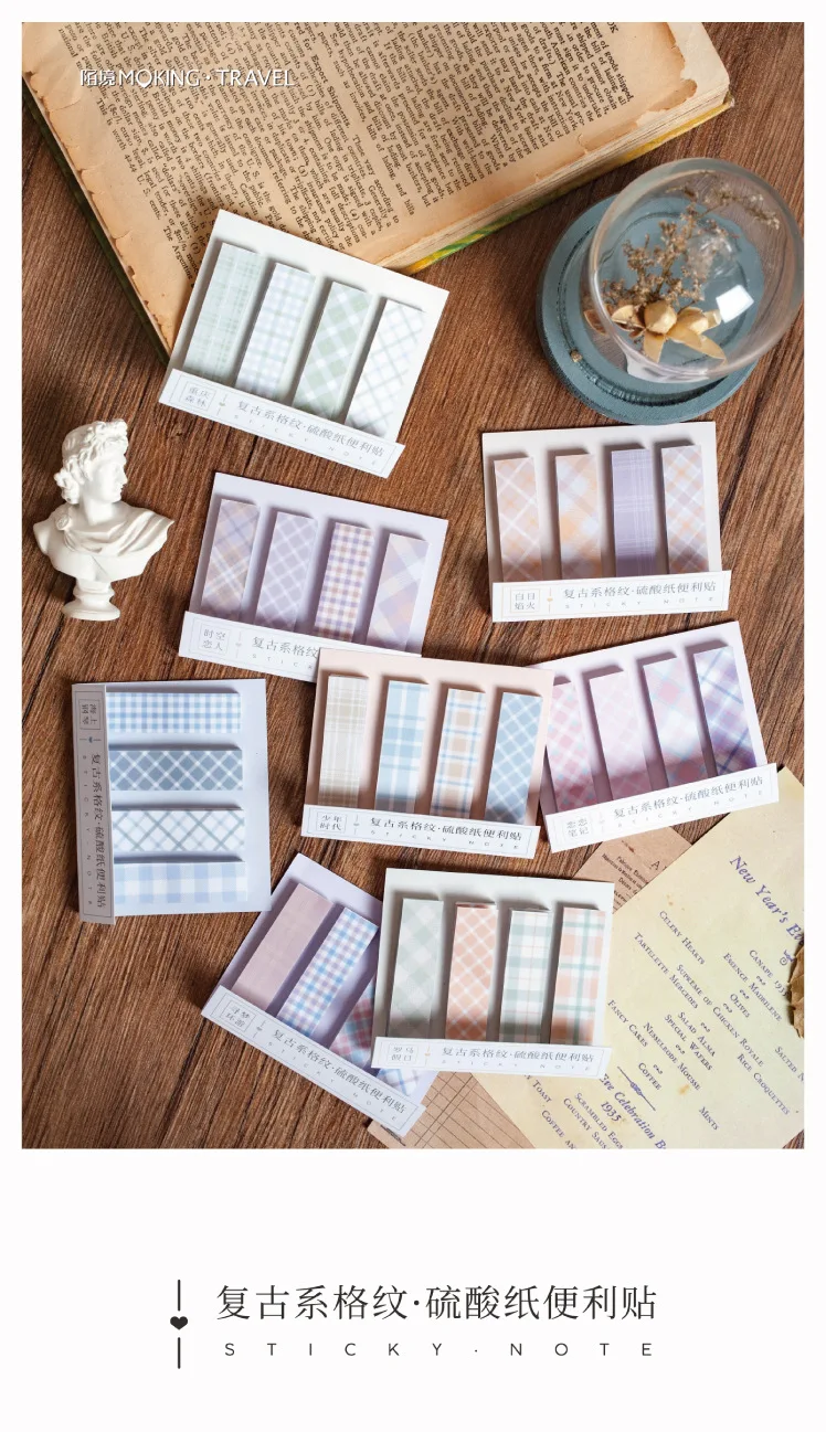 80 шт./компл. Ретро Post It Винтаж полупрозрачная серная кислота бумага сетка узор блокнот Липкие заметки Kawaii Канцелярские блокноты