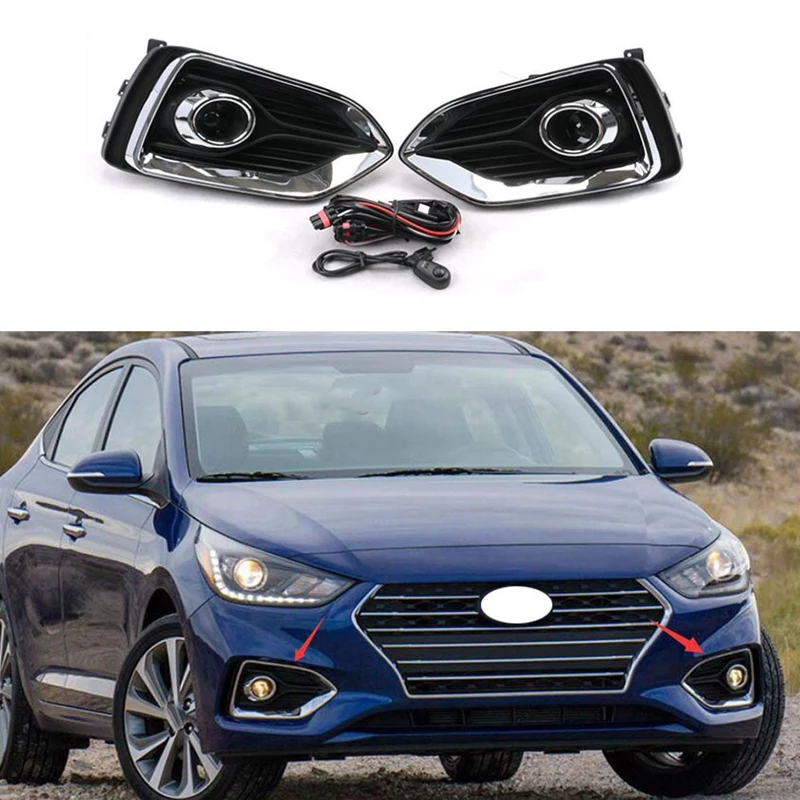1 Pair Front Bumper Fog Light Kit with Wiring Switch Bezel for Hyundai Accent 2018-2019 2020 Accessories |