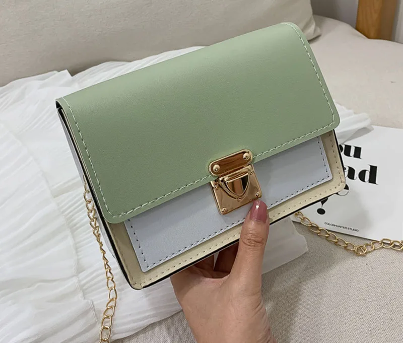 Mara's Dream Women's New Zipper Small Square Bag Korean Version Of The Tide Contrast Color Slanting Shoulder Bag Chain Bag