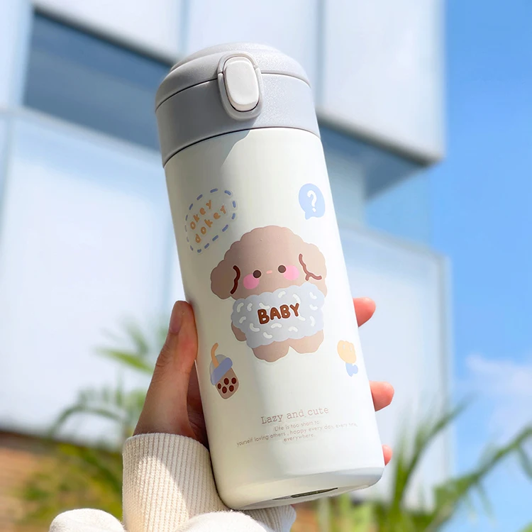 380 ML Kawaii Bear Thermo Bottle For Kids Girl School Women Stainless Steel  Insulated Cup With Straw Cute Thermal Water Bottles