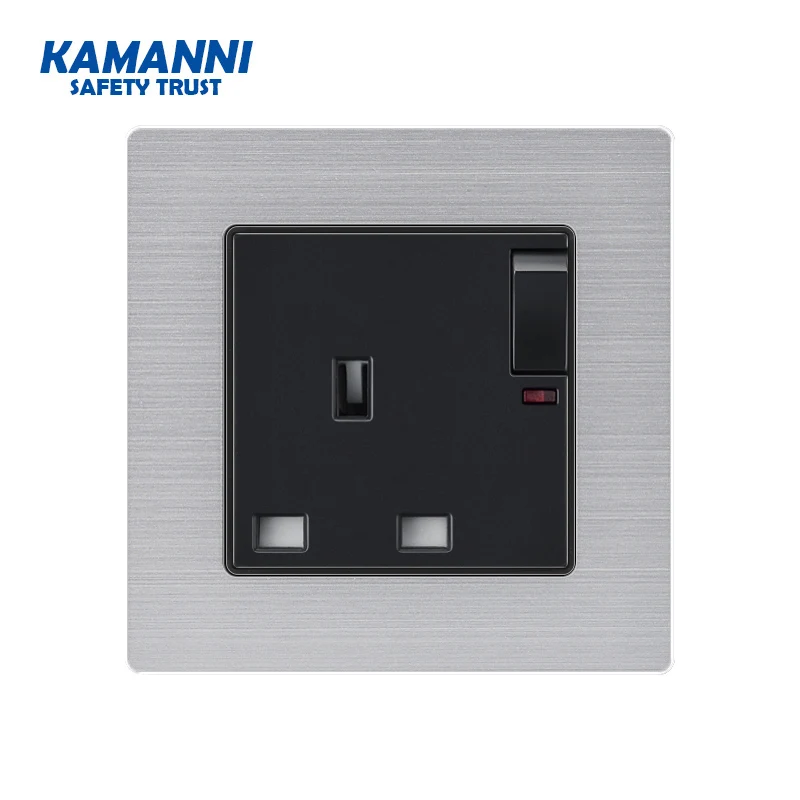 

KAMANNI UK standard 16A wall socket panel, black 86 type square hole household, 1gang switch control 2.1A LED charger port