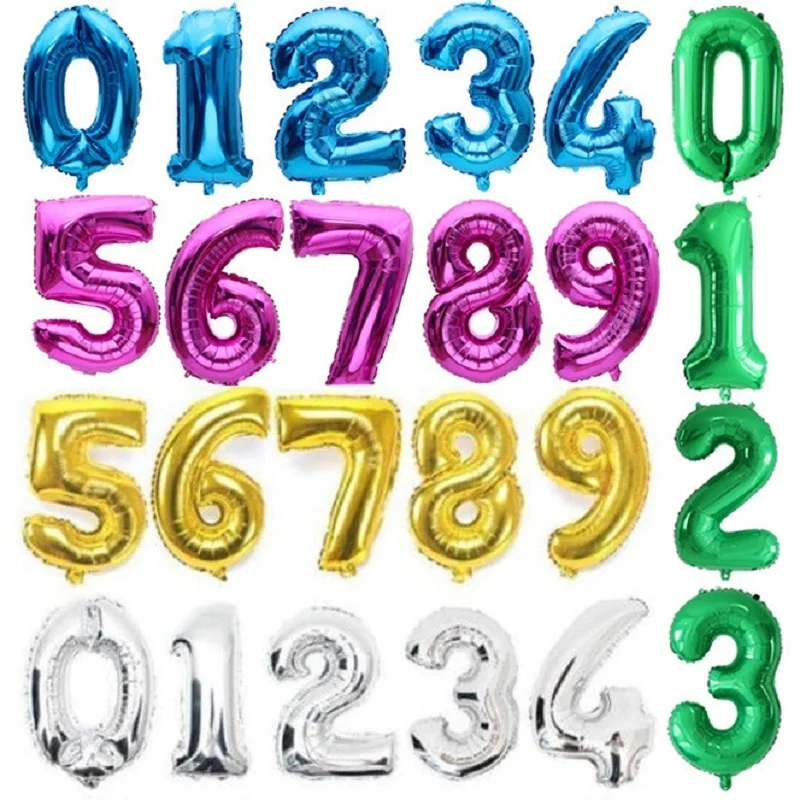 

1pc 32inch Number Foil Balloon Gold Silver Blue Green Digital 0-9 Helium Balloons For Birthday Party Decorations